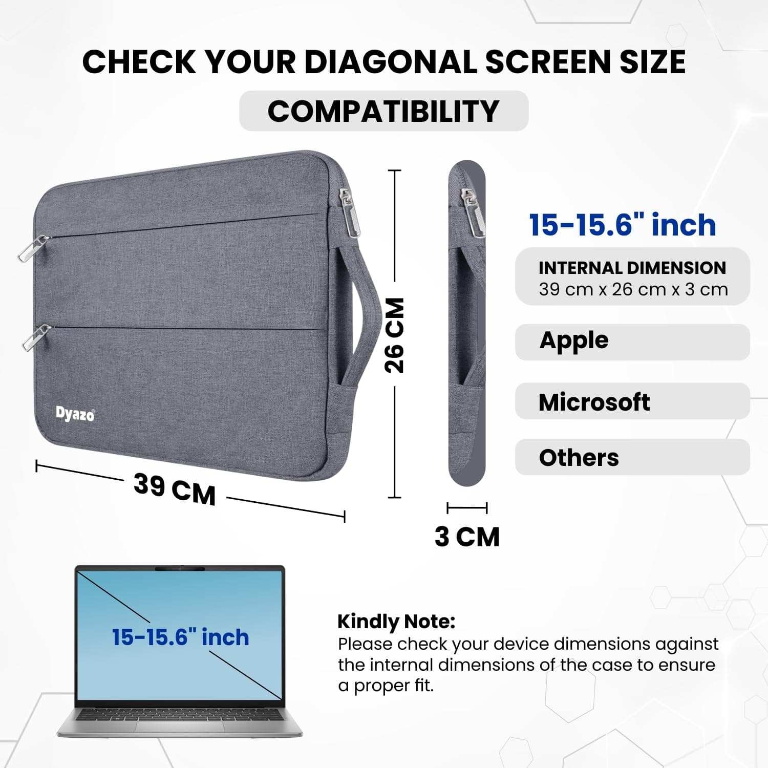 Sizes Measurements Of 15.6 Inch Water Resistant Laptop & Notebook Bag